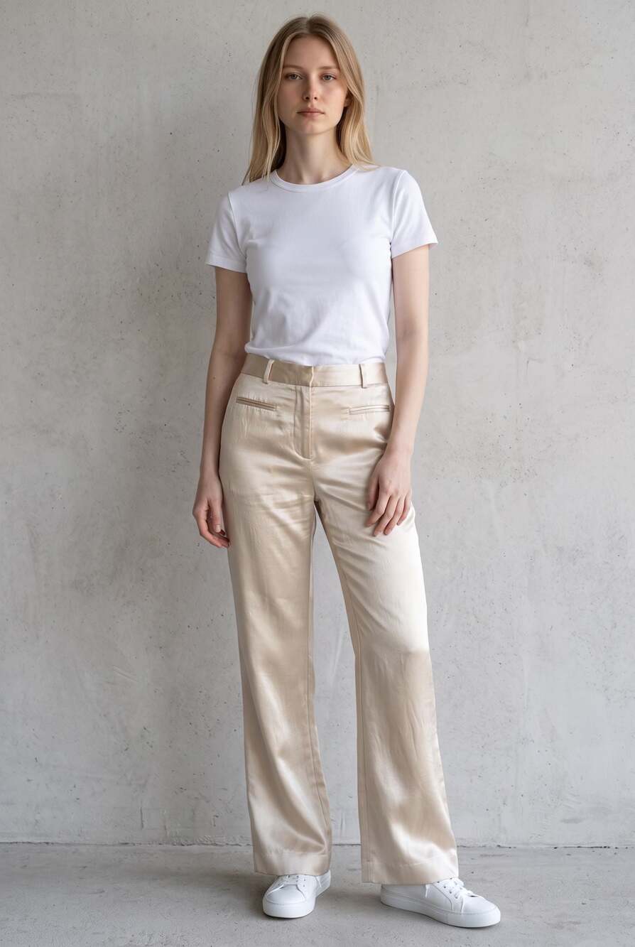 Zara x Kate Moss Cream Satin Wide-Leg Pants